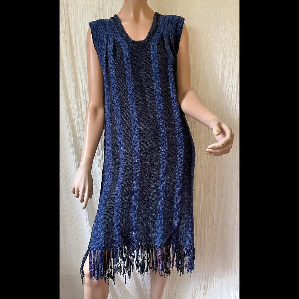 hand woven cotton chenille dress with fringe S/M